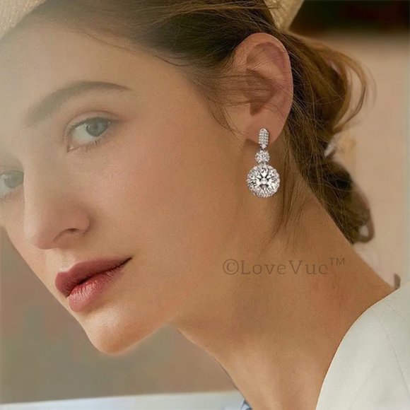 Certified 12ct. t.w. Diamond Brilliant Cut Halo Drop Earrings - Picture 7 of 16